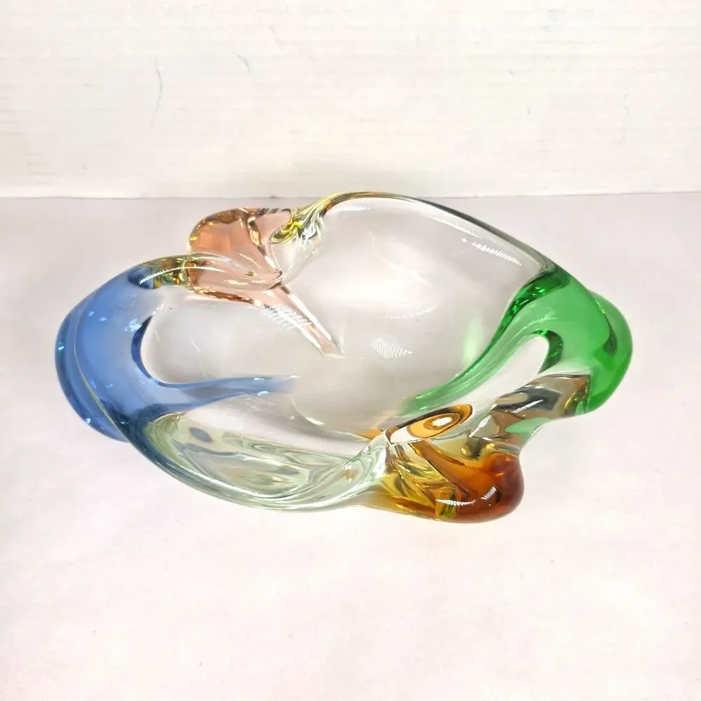 Vintage Czech Art Glass Vase by Frantisek Zemek Mid-century glass trinket bowl